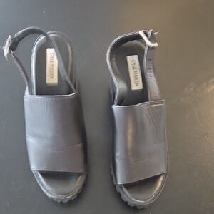 Steve Madden Size 9.5 Black Leather Slide Slingback Sandals